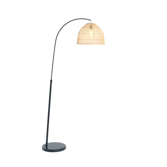 Hello Honey® Modern Boho Floor Lamp with Marble Base & Rattan Shade
